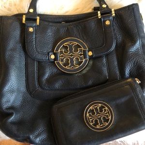 Tory Burch black purse with matching wallet (set)